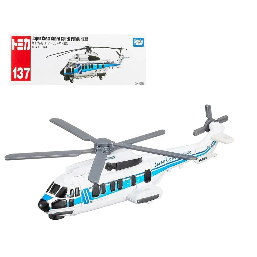 Tomica No 137 Japan Coast Guard Super PUMA H225 1:124 Scale Diecast Helicopter Model for Collectors - Jaiman Toys