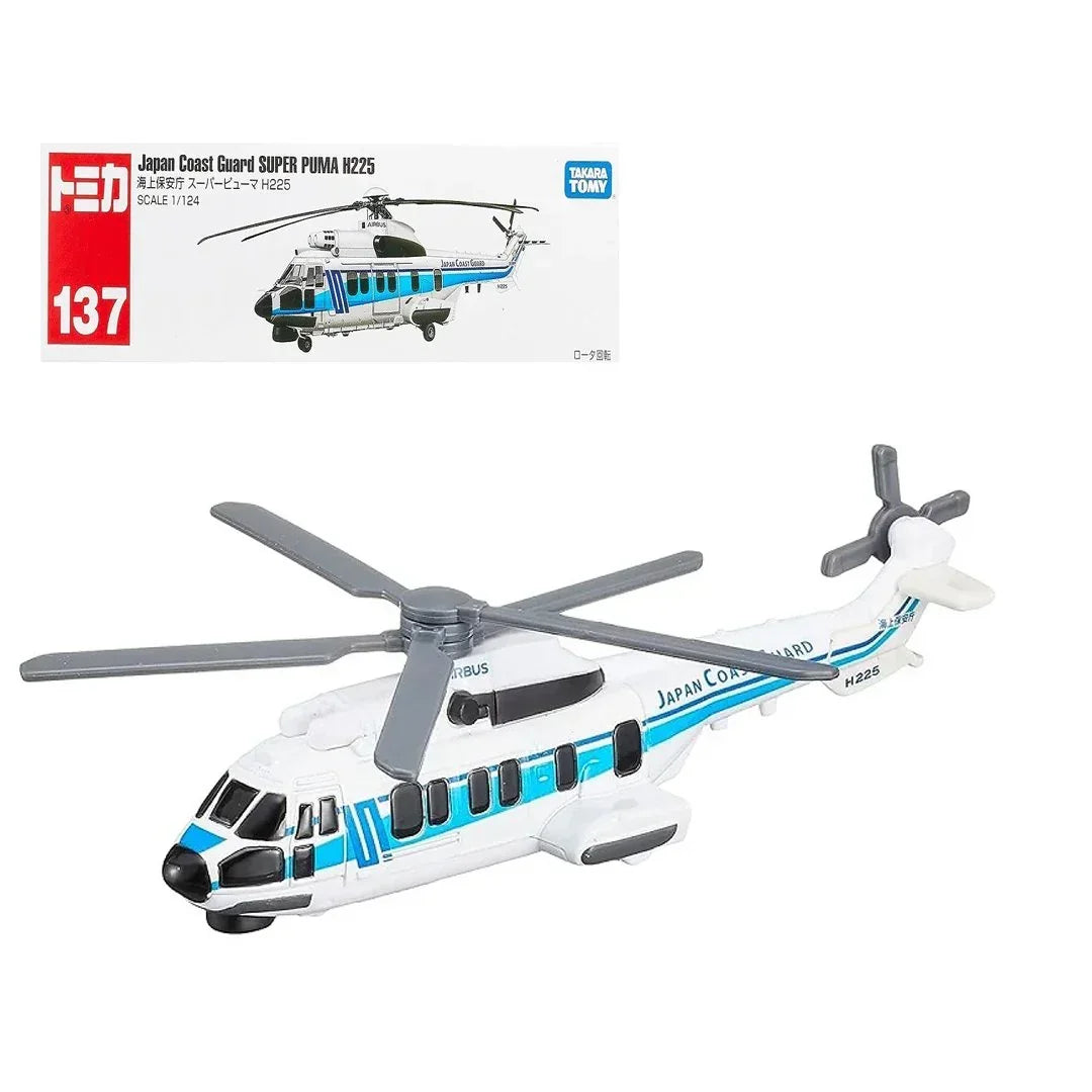 Tomica No 137 Japan Coast Guard Super PUMA H225 1:124 Scale Diecast Helicopter Model for Collectors - Jaiman Toys