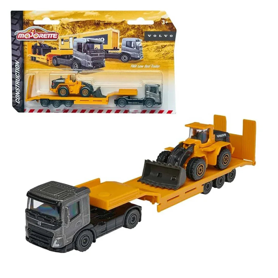 Majorette Construction Volvo Transporter Truck β FMX Low Bed Trailer Diecast Pack of 1 - Jaiman Toys