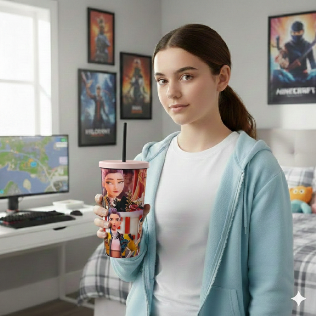 K-Pop Netflix 700ml Stainless Steel Tumbler Sipper Water Bottle With Straw | Leak-Resistant Travel Cup