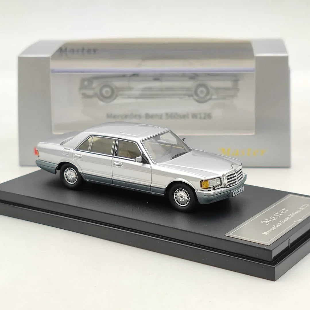 MERCEDES BENZ 560SEL W126 1/64 Diecast Car Sixth Generation S -Class Silver Model BY MASTER - Jaiman Toys
