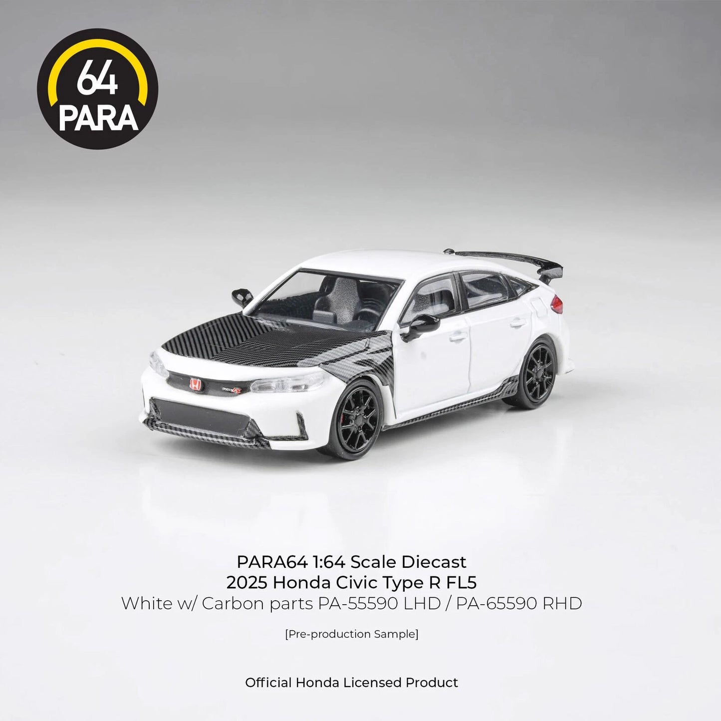 PARA64 1:64 2023 Honda Civic Type R FL5 White with Carbon Parts (RHD) Diecast Model Car | Official Honda Licensed Collectible