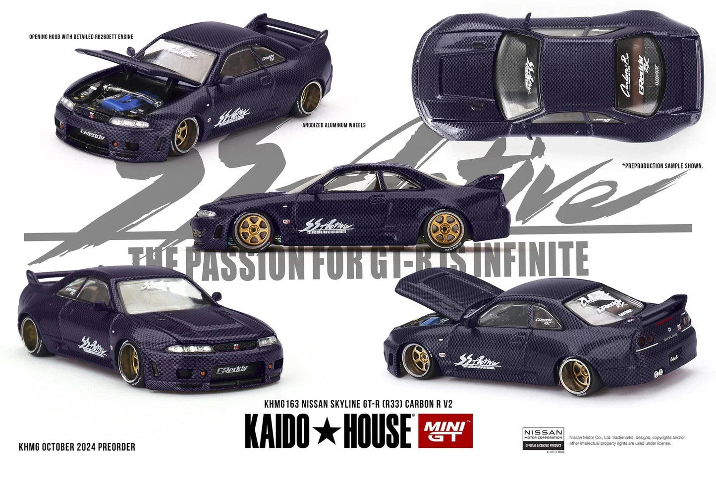 Kaido House X MINI-GT 1:64 Nissan Skyline GT-R (R33) Purple Carbon R V2 Model KHMG163-2C - Jaiman Toys