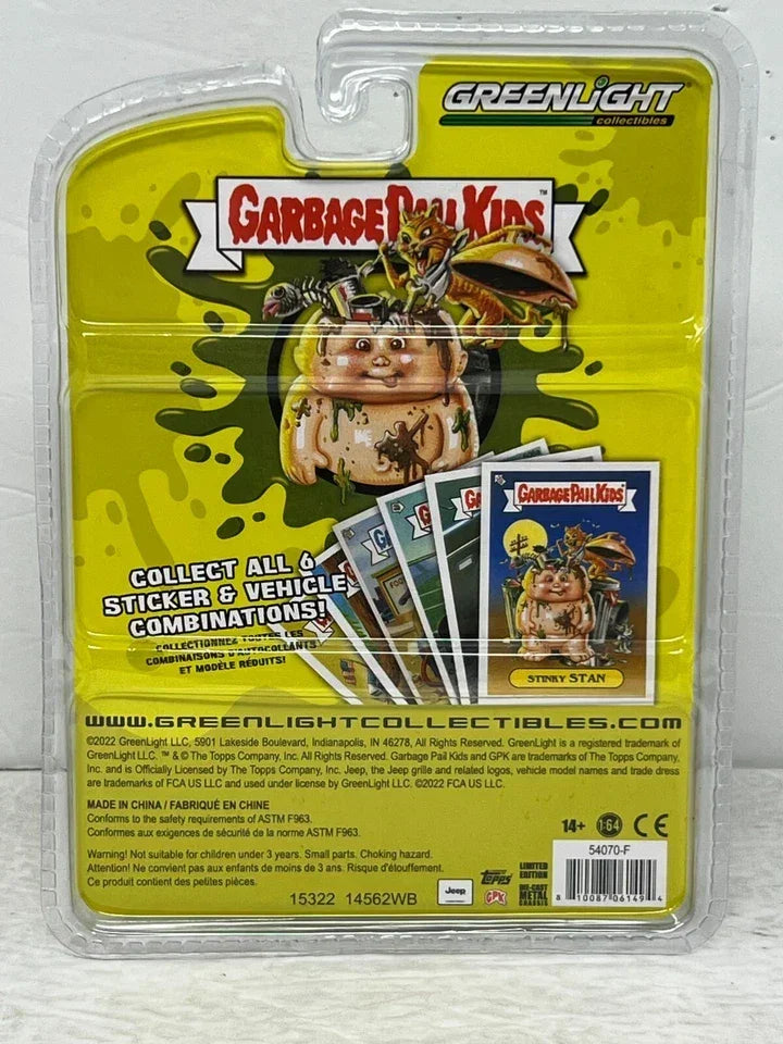 Greenlight Garbage Pail Kids – 1993 Jeep Cherokee with Tangled Tim Peelable Sticker (1:64 Scale Die-Cast) - Jaiman Toys