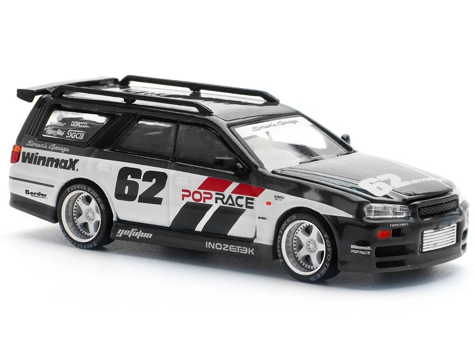 POP RACE 1:64 Nissan Stagea R34 Simon’s Garage #62 – Scale Premium Diecast Collectible Model Car