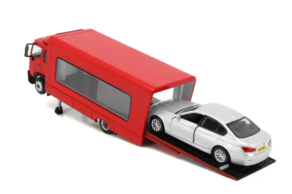 UNIQUE MODEL - Tiny City Die-cast Model Car - HINO500 Covered Vehicle Transporter (Red) - Jaiman Toys