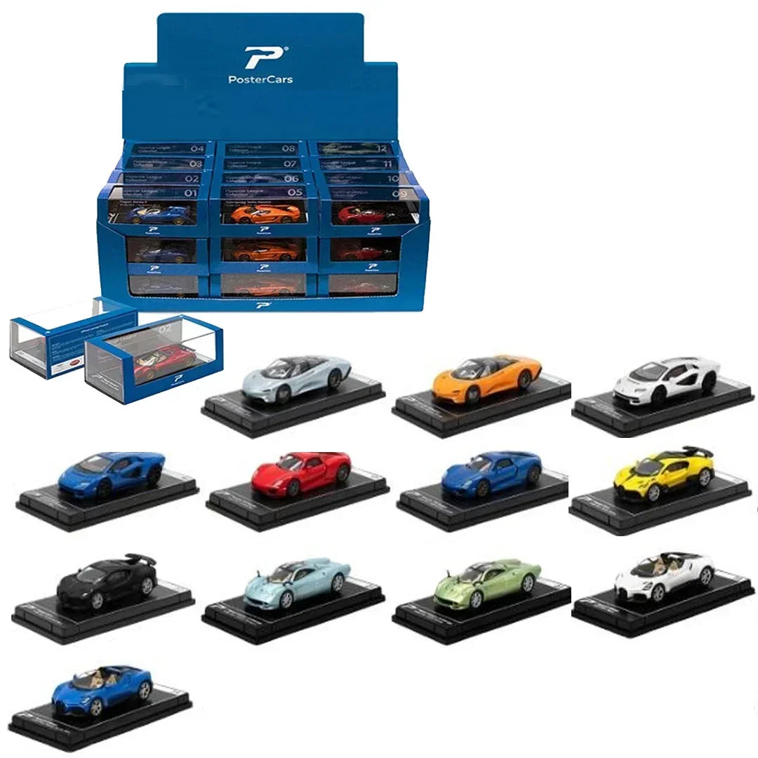 PosterCars 1:64 Hypercar League Collection – 12-Piece Diecast Supercar Set (McLaren, Lamborghini, Porsche, Bugatti, Pagani)