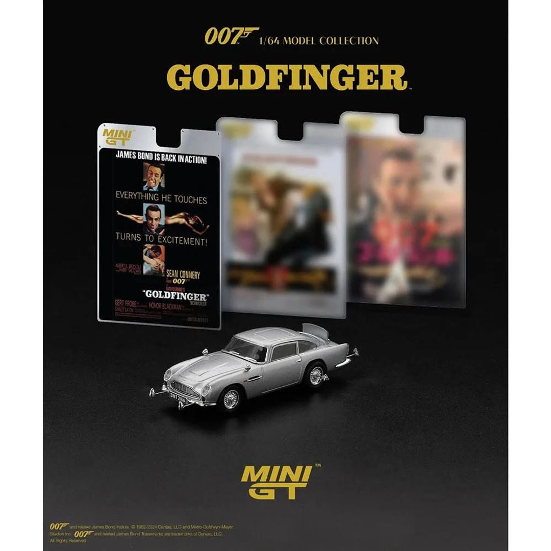 Mini GT 1:64 Aston Martin DB5 “Goldfinger” James Bond Edition | Classic Movie Diecast Car (Blister Pack)