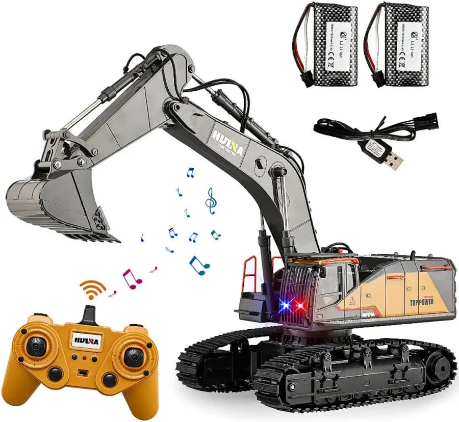 HUINA 1592 1:14 Scale RC Excavator | 22CH 2.4GHz Semi-Alloy Remote Control Crawler Excavator Construction Vehicle | 14+