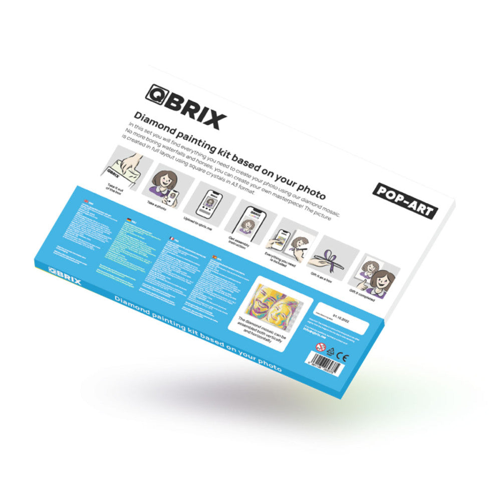 QBRIX POP-ART Diamond Painting Kit A3 | Custom Photo Mosaic | 44,000 Crystals, 7 Colors | DIY POP Art Canvas for Ages 8+