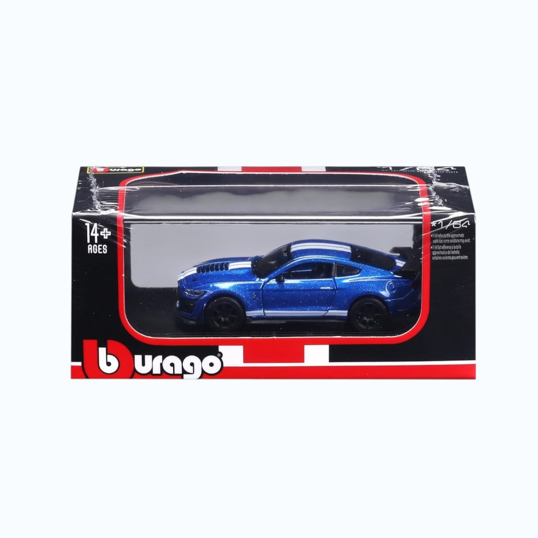 Bburago 1:64 2020 Ford Mustang Shelby GT500 Blue Diecast Model Car with Display Case