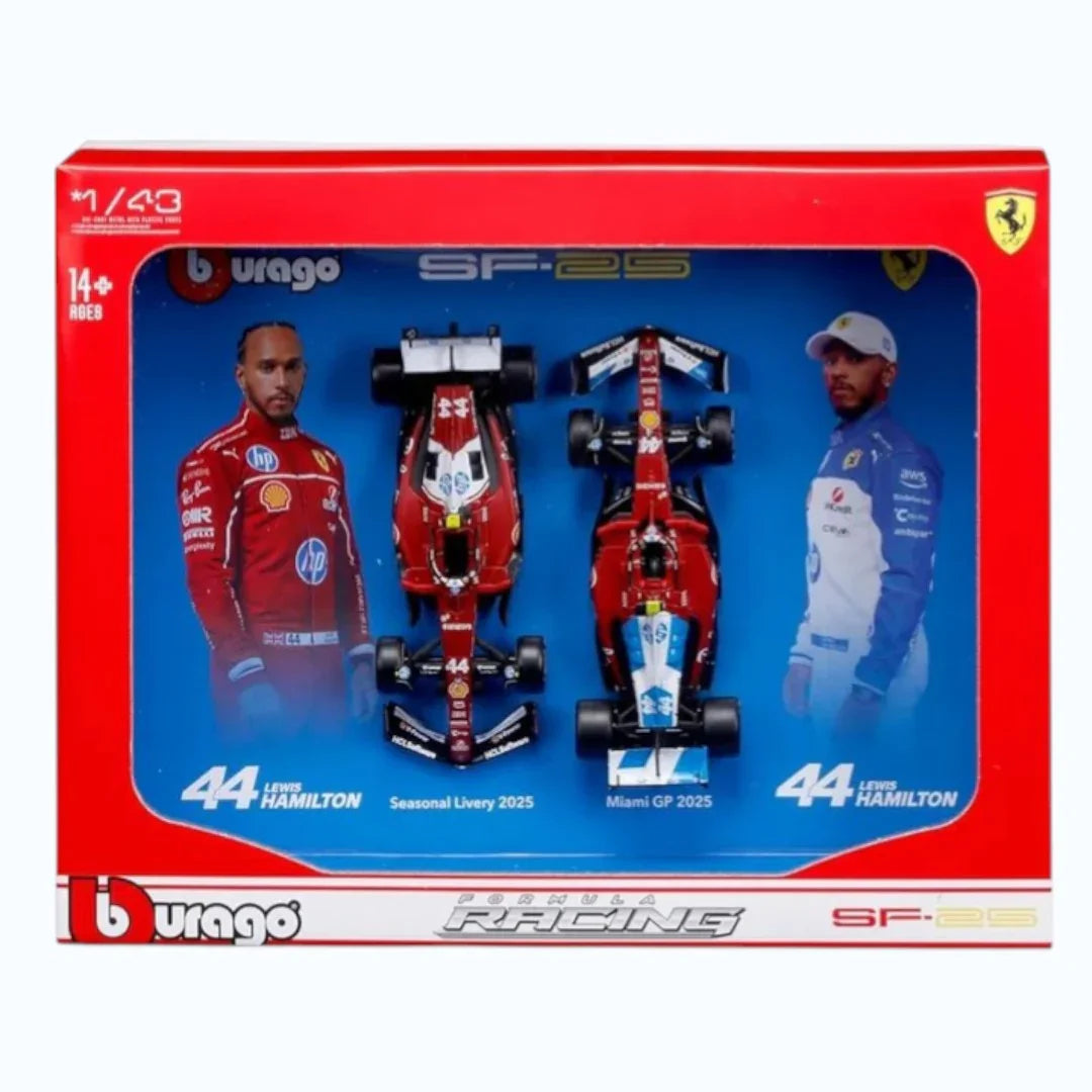 Bburago: Formula 1 2025 Ferrari SF25 2 Cars Pack #44 Lewis Hamilton