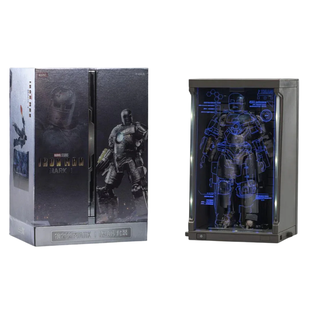 ZD Toys Iron Man MK 1 – 7-Inch Action Figure with Hall of Armor | Hologram Light-Up Display | Marvel 1:10 Collector Edition