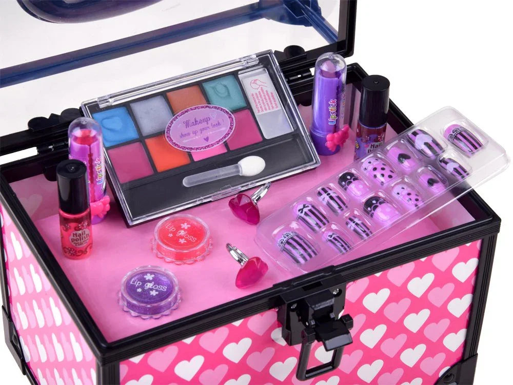 Children's Make Up Set ( Vanity Set ) + Nail Polish + Artificial Nails + Cosmetic Case + Rings - Jaiman Toys