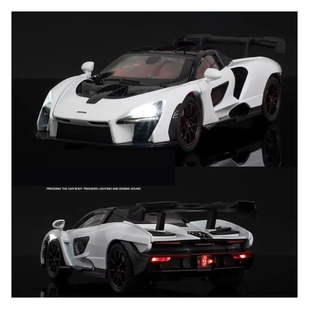 1:24 McLaren Senna Die-Cast Toy Car Model – Collectible Pull Back Supercar with Openable Doors, Light & Sound (Purple) - Jaiman Toys