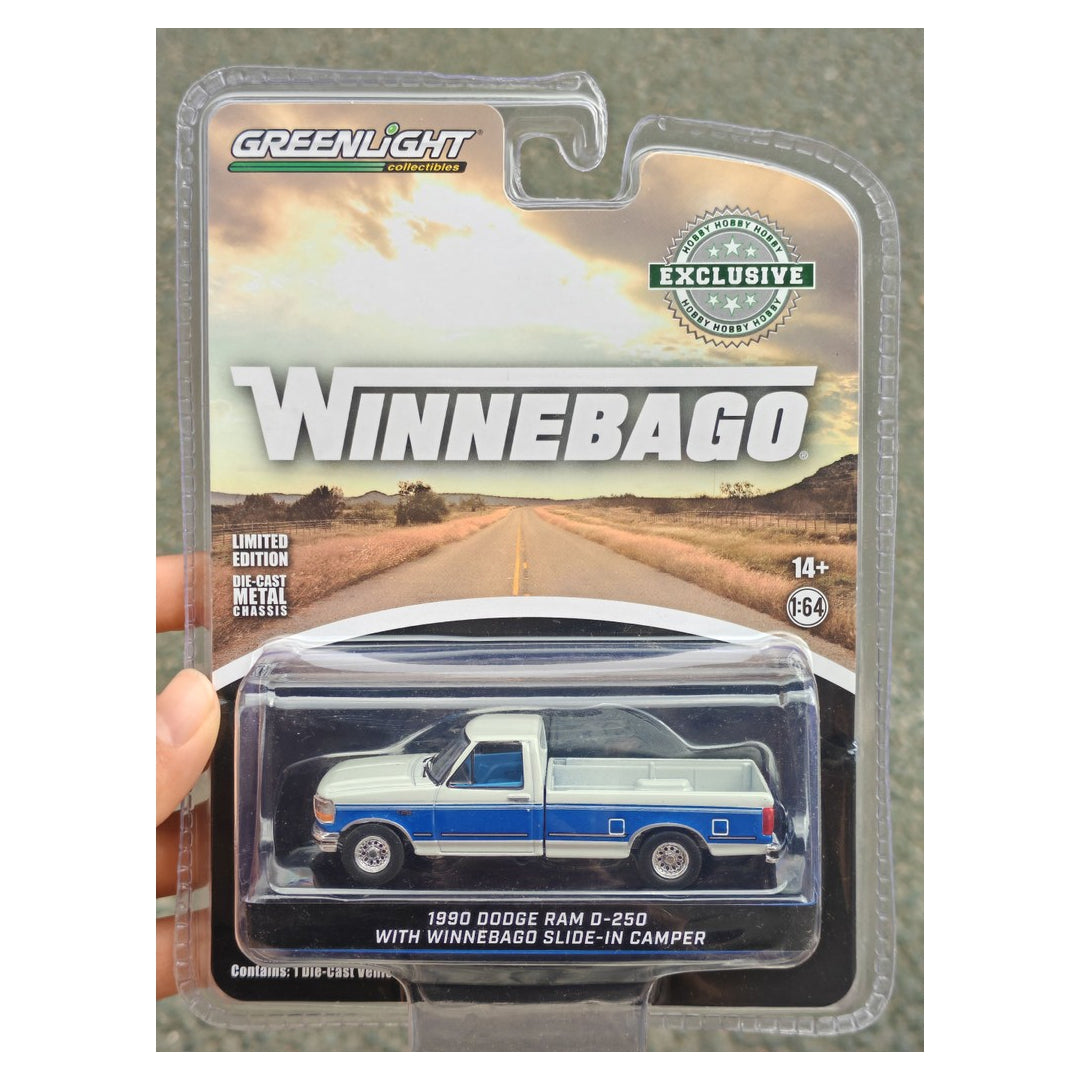 GreenLight Winnebago Exclusive 1990 Dodge Ram D-250 with Slide-In Camper 1:64 Die-Cast