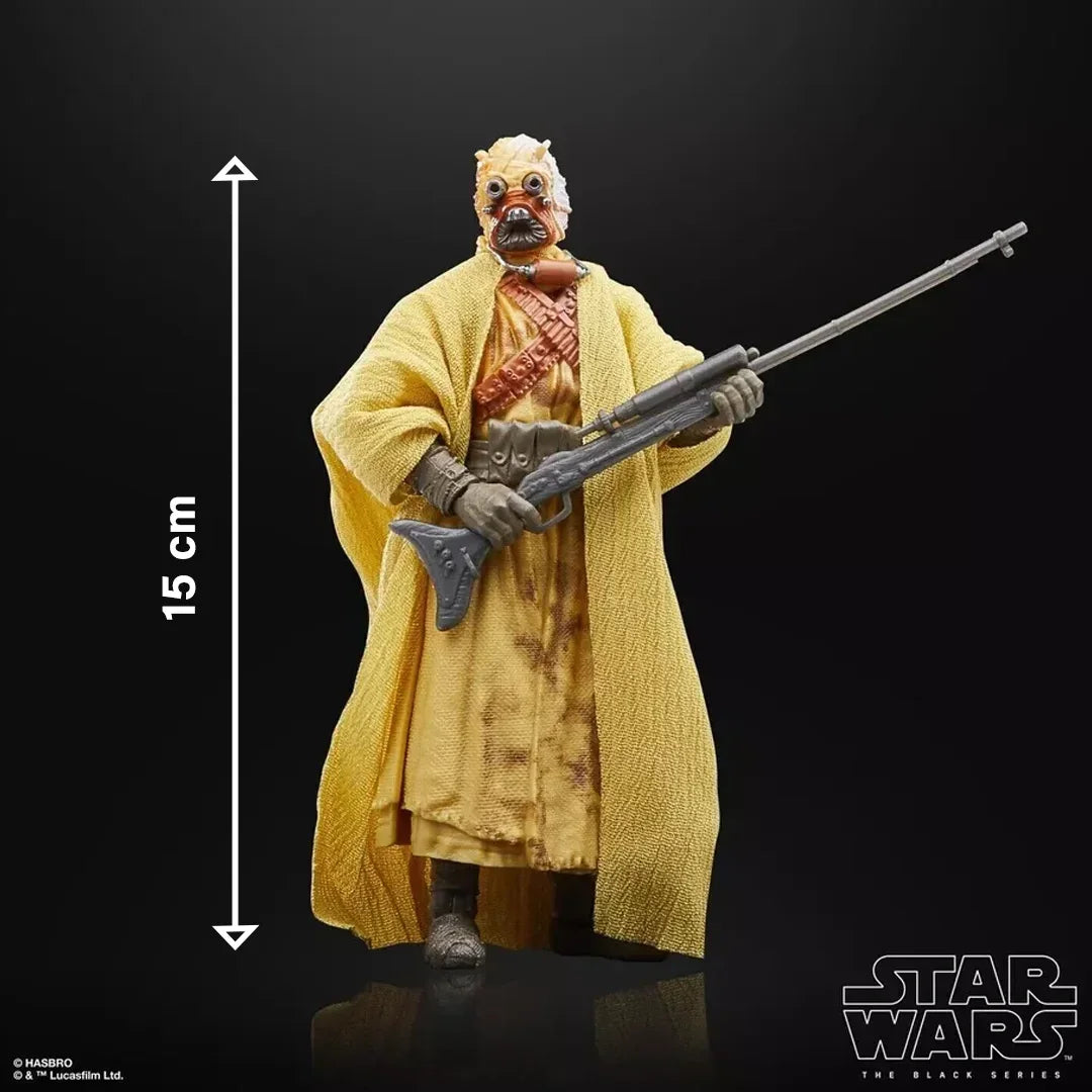 Star Wars Black Series Tusken Raider action figure holding rifle, 15 cm tall, collectible toy