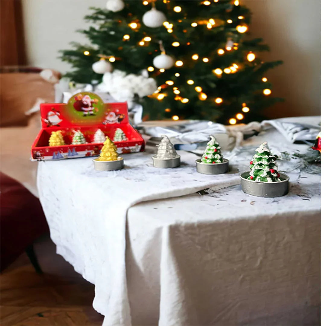 Christmas Tree Decorative Candles Set – 12 Piece Pack | Festive Tealight Candles in Gold, Silver & Green for Holiday Home & Party Décor