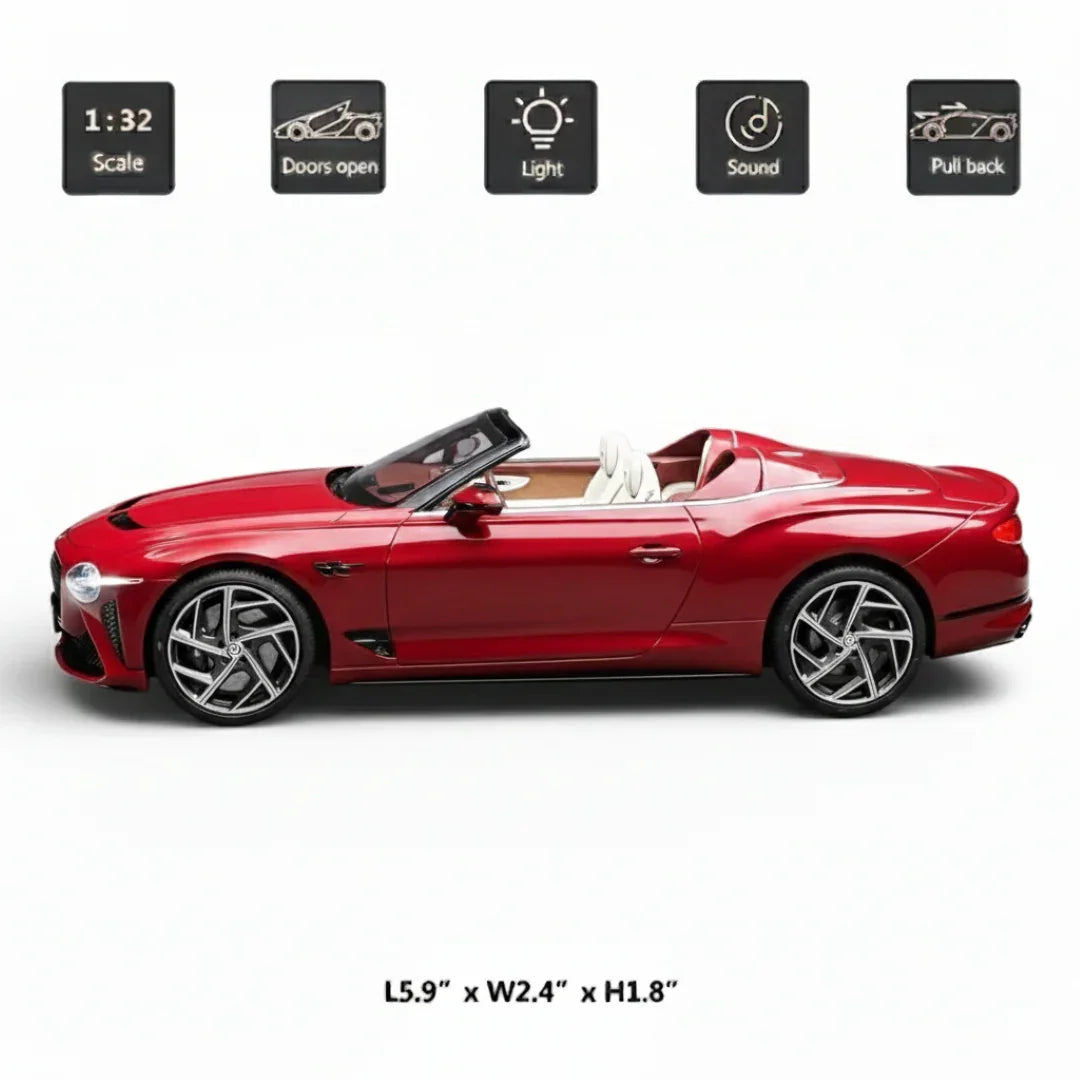 MSZ 1:32 Bentley Mulliner Bacalar Die-Cast Model Car – Red| Pull Back, Openable Doors, Light & Sound (68741)
