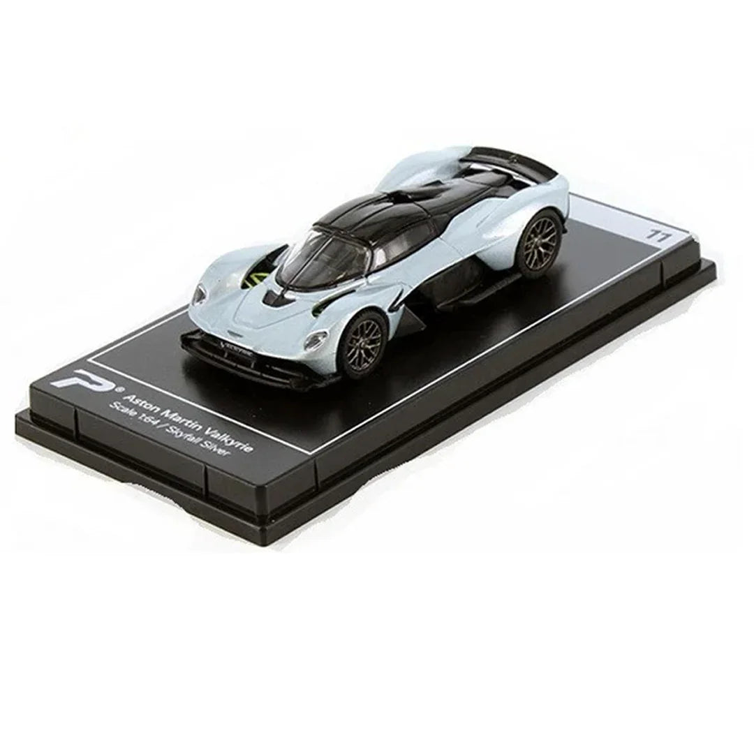 PosterCars 1:64 Aston Martin Valkyrie – Skyfall Silver 11 - Acrylic Box | Hypercar League Collection Diecast Model - Jaiman Toys