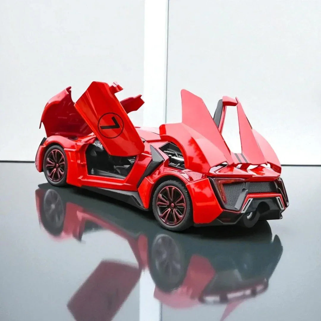JOY JUNCTION 1:24 Lykan Hypersport V12 W Motors Die-Cast Model Supercar Car – Red| Openable Doors, Lights & Sound, Pull-Back Action (JJ265) - Jaiman Toys