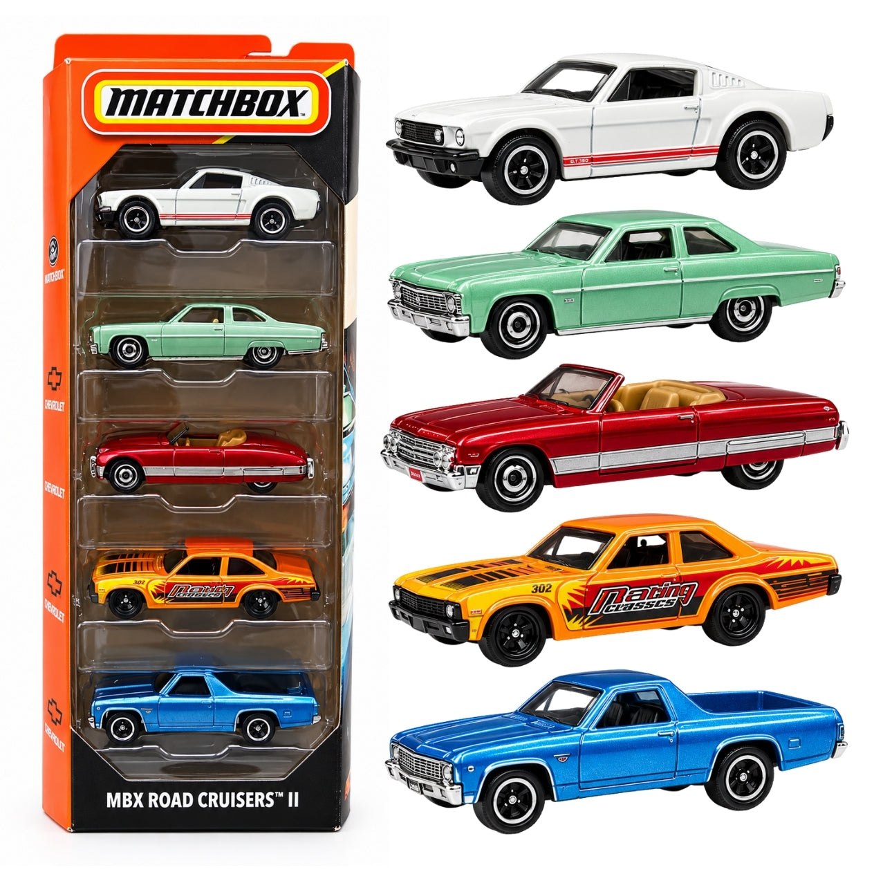 Matchbox JBX35 MBX Road Cruisers II 5-Pack Die-Cast Classic Cars
