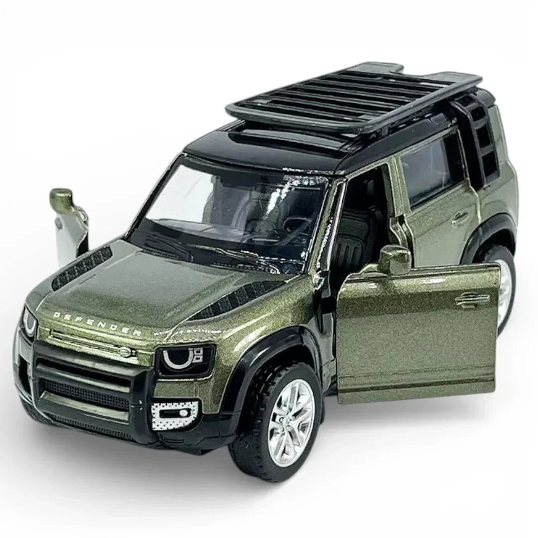 MSZ 1:32 Land Rover Defender 110 Die-Cast Model Car – Metallic Olive Green Pull Back with Openable Doors ,Sound & Light (68416)