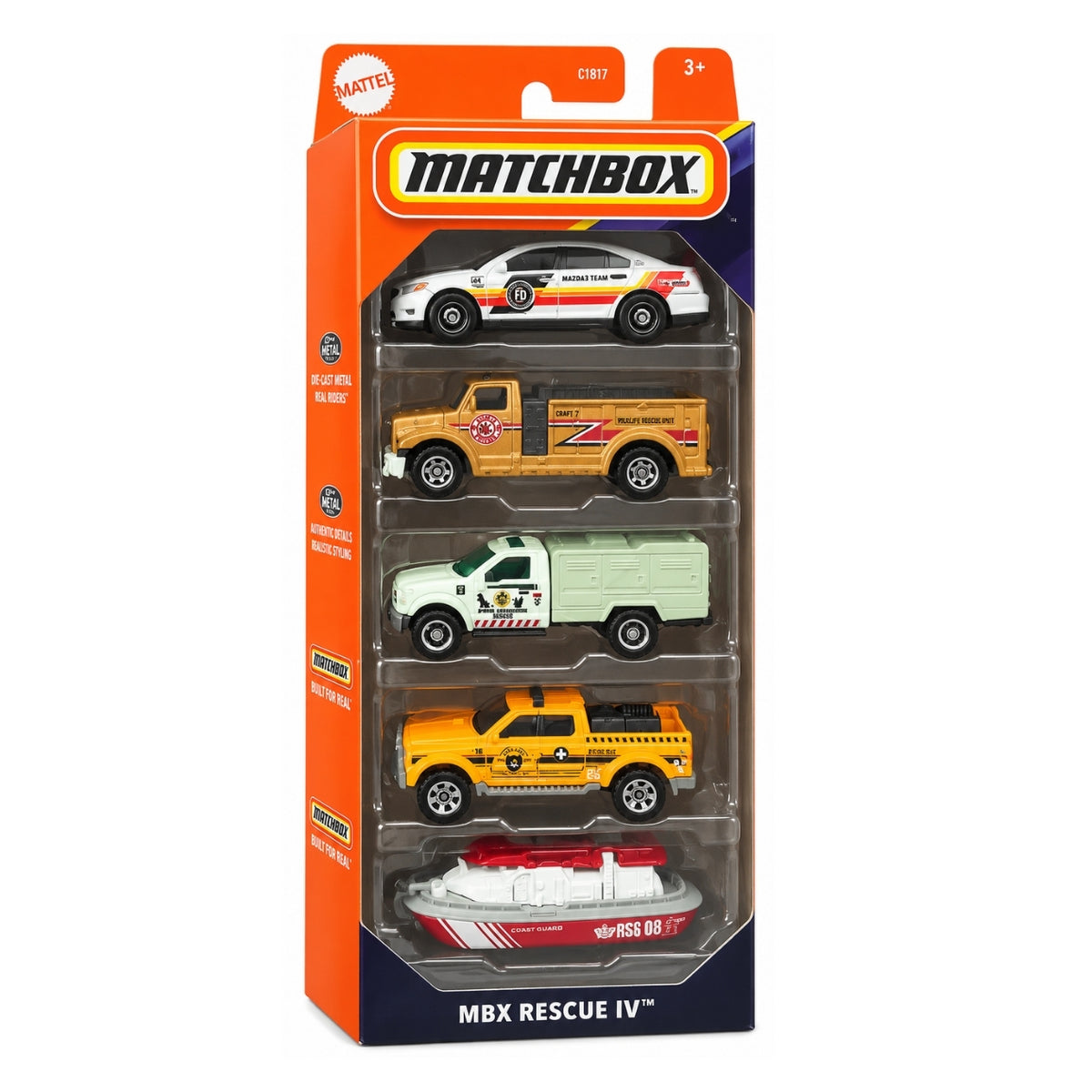 Matchbox JBX32 MBX Rescue IV 5-Pack Die-Cast Emergency & Rescue Toy Vehicles Set for Kids and Collectors