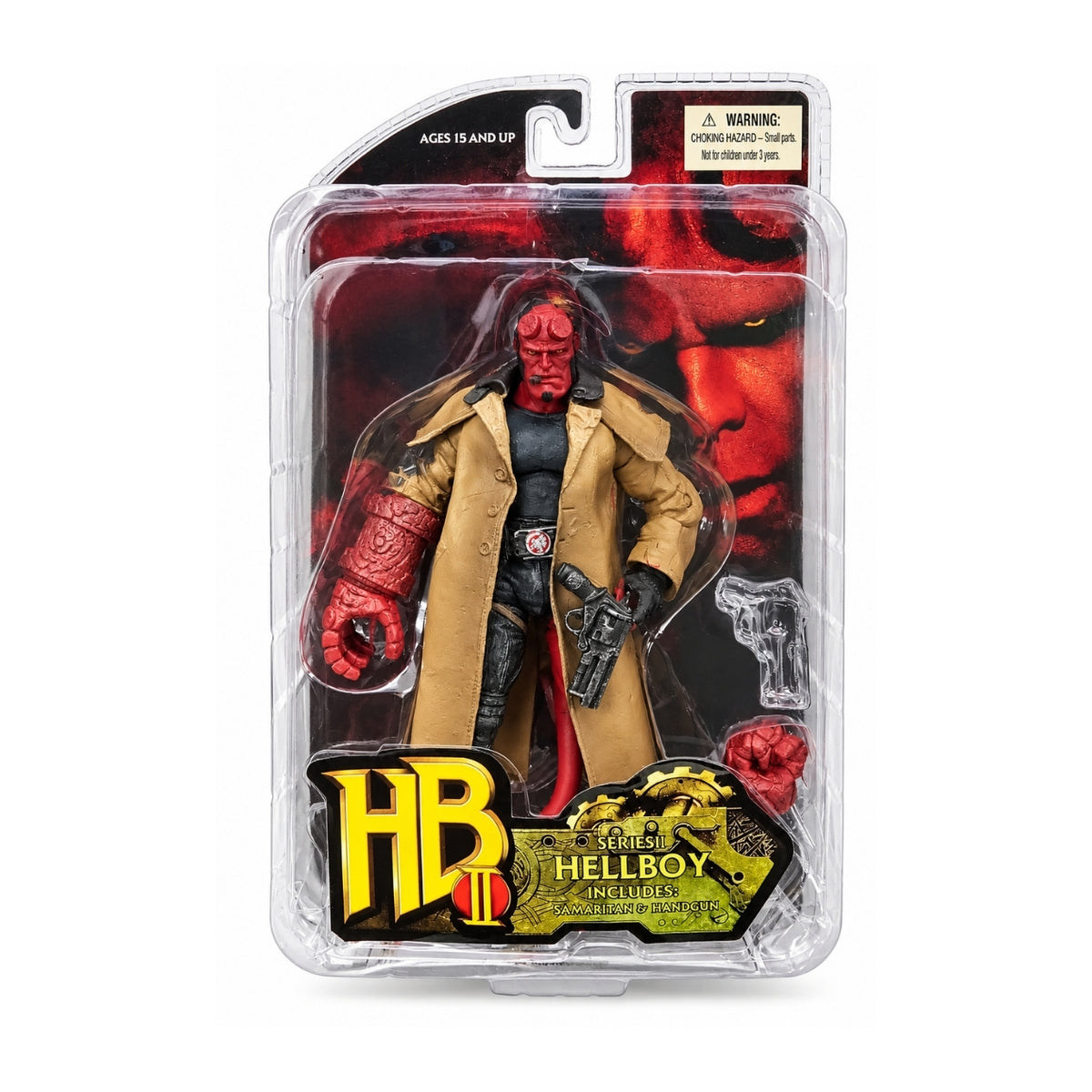 Hellboy Series II Action Figure with Samaritan Handgun, Right Hand of Doom, Detailed Tan Trench Coat & Accessories β Premium Comic Book & Movie Collectible for Ages 15+