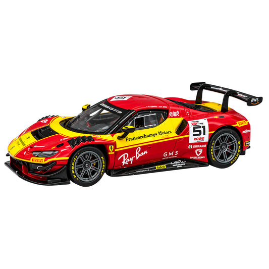 Bburago Ferrari 296 GT3 #51 Racing Diecast Model Car 1:43 Scale – Red & Yellow Francorchamps Motors GT3 Race Car Ferrari Collectible for Adults & Kids 14+