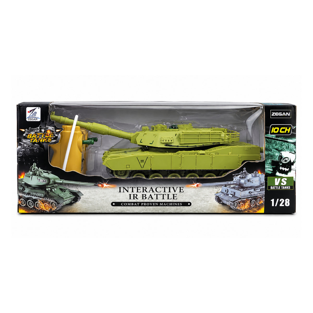 ZEGAN M1A2 99803 1:28 Scale Remote Control Military Battle Tank with Interactive IR Battle System, 10 Channel RC Tank Toy – Green