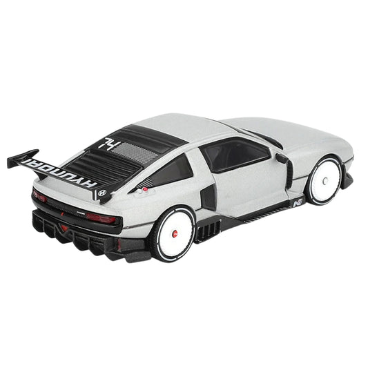 MINI GT 1207 Hyundai N Vision 74 Vision Silver 1:64 Scale Die-Cast Collectible Model Car with Rear Wing – Detailed Concept Car Miniature for Collectors & Display