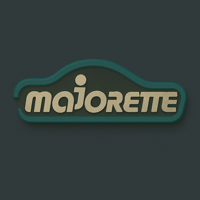 Majorette toy car logo in bold beige text on green background, collectible car branding