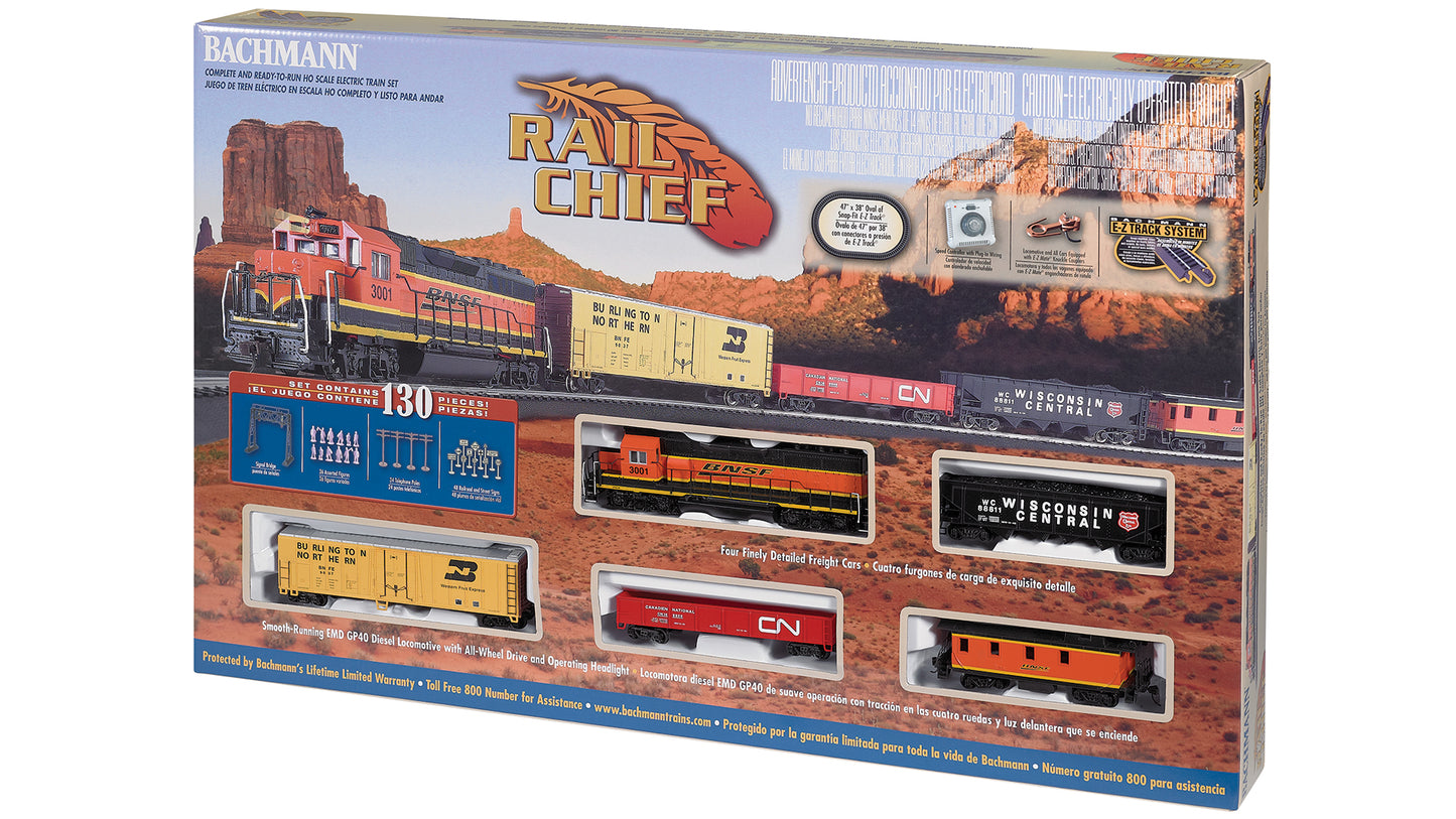Bachmann The Chief HO Scale Ready-to-Run Electric Train Set | Complete Freight Train Starter Kit with Locomotive, Freight Cars, E-Z Track, Power Pack & Speed Controller | 1:87 Scale