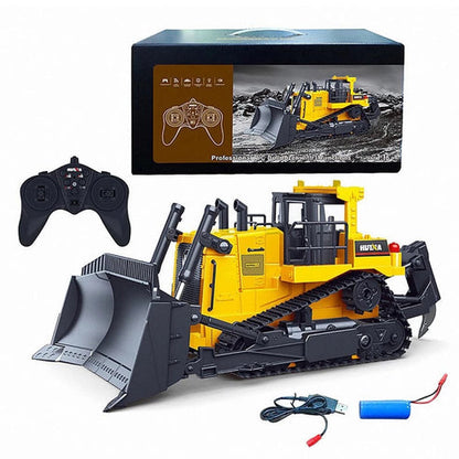 HUINA 1554 1:16 RC Bulldozer | 11CH 2.4GHz Semi-Alloy Crawler Dozer with Metal Blade, Rear Ripper, Lights & Sound