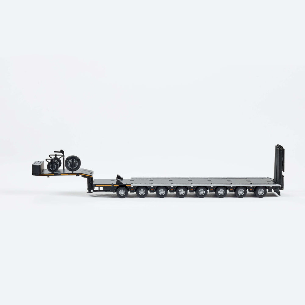 Massdi Scania Eight-Axis Semi-Low Deck Trailer 1:64 Scale Die-Cast Model Trailer – Heavy Haul Transport Collectible (Black)