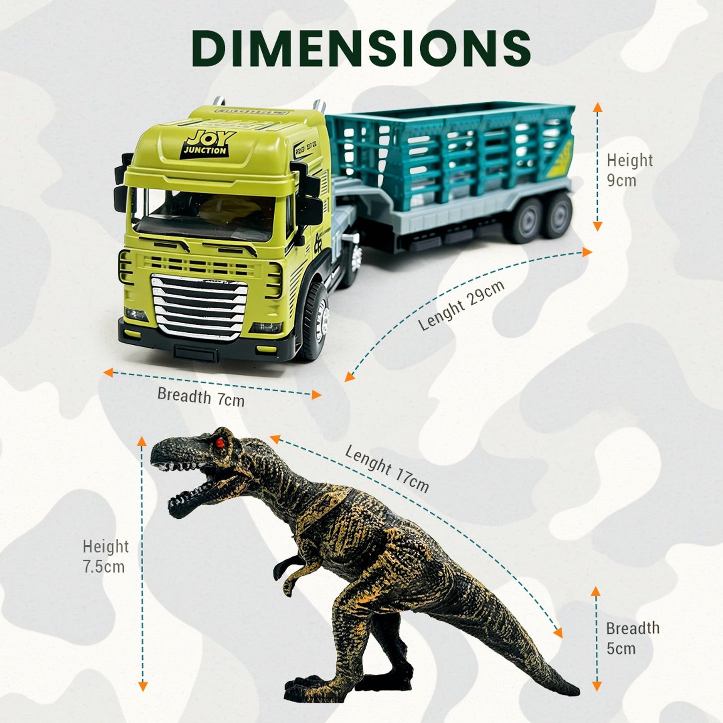 Joy Junction 1:24 Scale Alloy Animal Trailer Truck Toy with Dinosaur, Light & Sound – 29 cm Large Truck