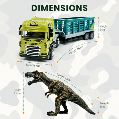 Joy Junction 1:24 Scale Alloy Animal Trailer Truck Toy with Dinosaur, Light & Sound – 29 cm Large Truck