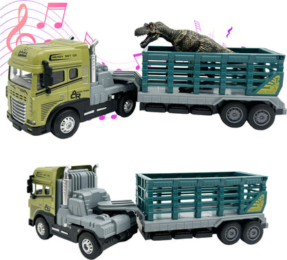 Joy Junction 1:24 Scale Alloy Animal Trailer Truck Toy with Dinosaur, Light & Sound – 29 cm Large Truck
