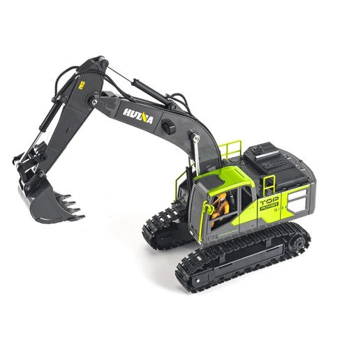 Huina 1661 1:18 Die-Cast Metal RC Excavator | 11-Channel Remote Control Construction Vehicle with LED Lights, Rechargeable Battery & 2.4GHz Radio System