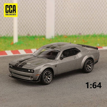 CCA 1:64 2022 Dodge Challenger SRT Jailbreak S21-02 Die-Cast Model Car – Grey | American Muscle Car Collectible with Black Racing Stripes