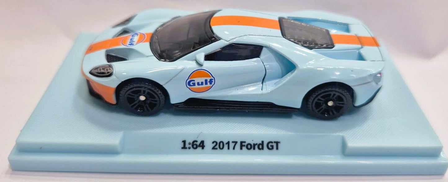 CCA 1:64 2017 Ford GT Gulf Die-Cast Model Car | Light Blue & Orange Racing Livery Collectible