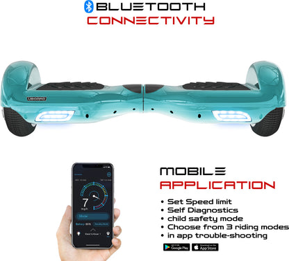 Uboard Classic 6.5 Inch Self Balancing Hoverboard with Inbuilt Bluetooth Speaker, LED Headlights, Dual Motor, Rechargeable Battery, Non-Slip Foot Pads, Smooth Ride, Electric Ride-On Scooter for Kids, Teens & Adults | Blue Miliatry