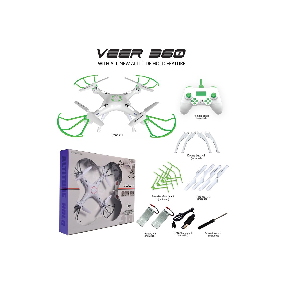 VEER 360 | Altitude Holding Drone | Double Battery-Double Fun - ASSORTED COLOR
