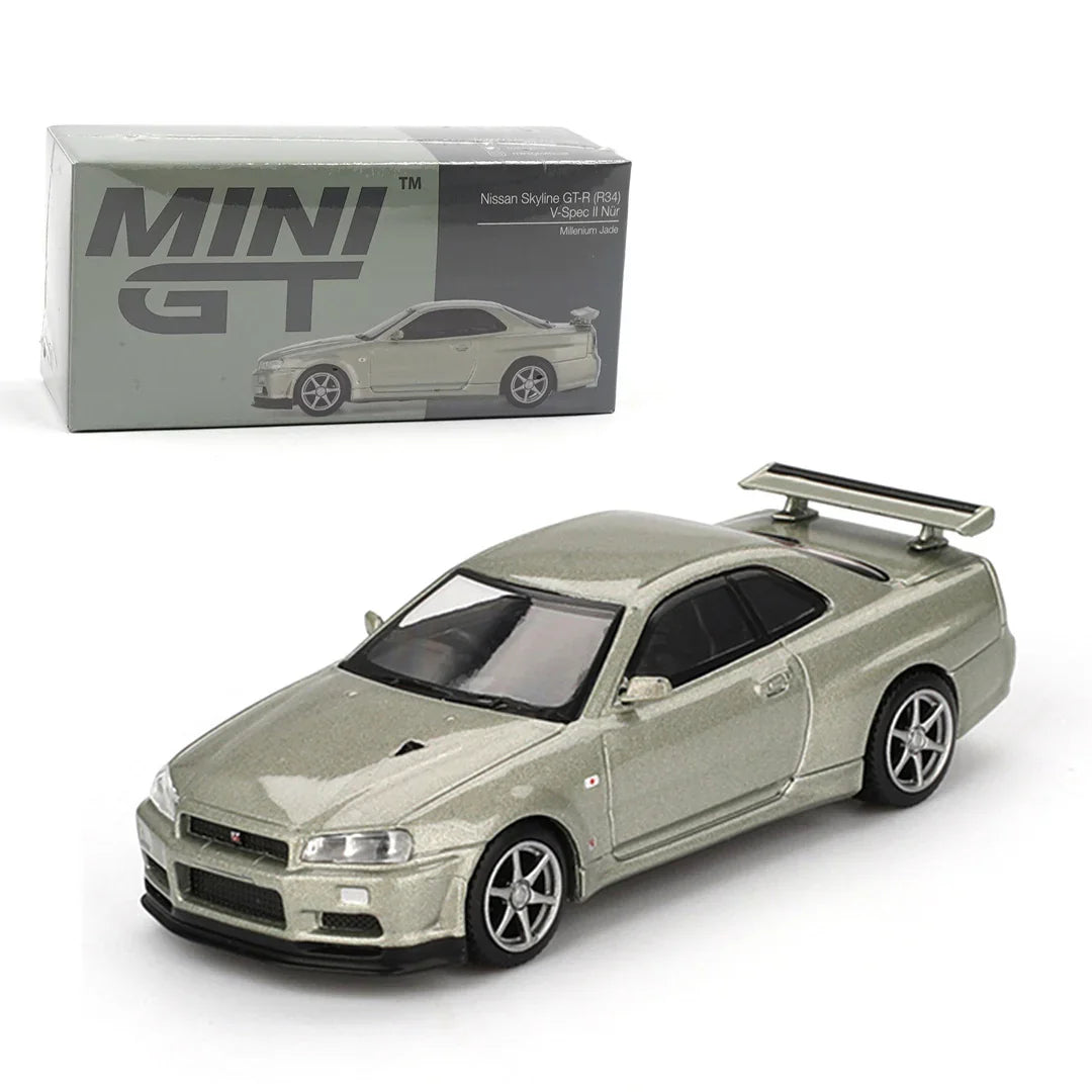 Mini GT 1:64 Nissan Skyline GT-R (R34) V-Spec II Nur Millennium Jade Diecast Model Car
