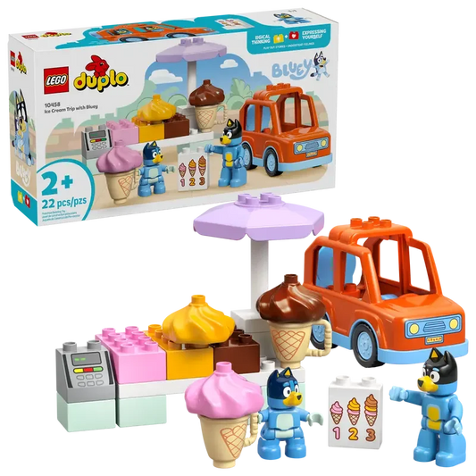 LEGO 10458 DUPLO Bluey Ice Cream Trip with Bluey - Toddler Toy for Kids, Boys, and Girls Ages 2+ - Includes Bluey Figure and Ice Cream Toy Stand - Jaiman Toys