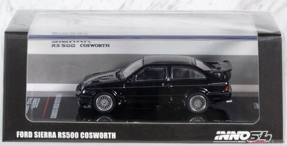 INNO64 Ford Sierra RS500 Cosworth Black 1:64 Scale Die-Cast Model Car | Premium Collectible Miniature with Detailed Interior, Rubber Tires & Display Case for Collectors