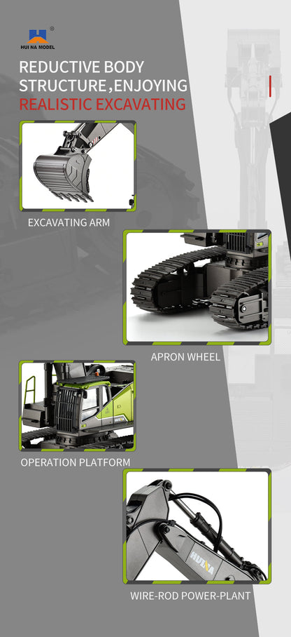 HUINA 1593 RC Excavator 1:14 Metal Alloy Engineering Crawler Tractor 2.4G Electric Remote Control Car Rc Vehicle Toy