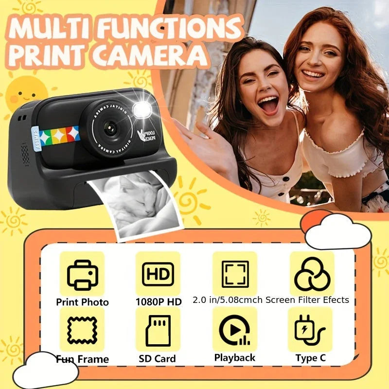 Instant Print Camera – 1080P Digital Video, Photo & Travel Toy Gift (Purple)