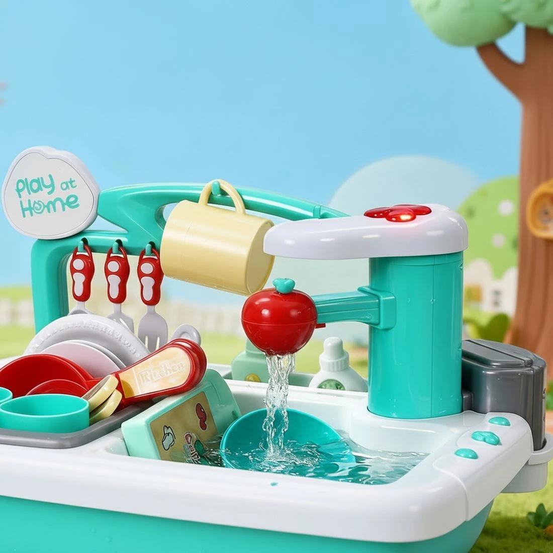 Play at Home Kids Kitchen Sink Playset – Interactive Water Sink Toy with Running Water & Accessories (3+ Years)